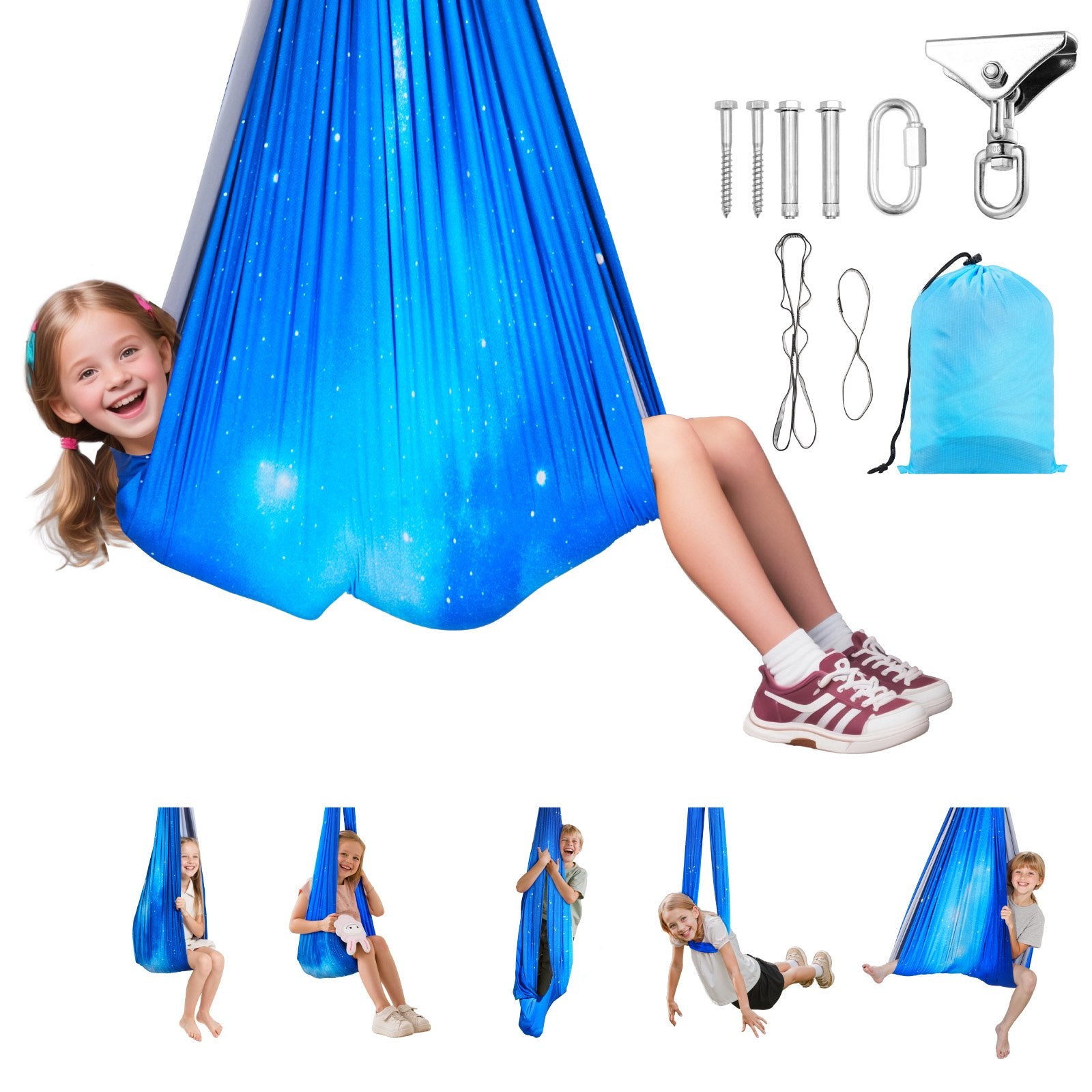 Double-Layer Sensory Hammock Swing for Kids, 360° Swivel Indoor & Outdoor, Adjustable Aerial Yoga, 300lbs Capacity, Easy Setup & Portable