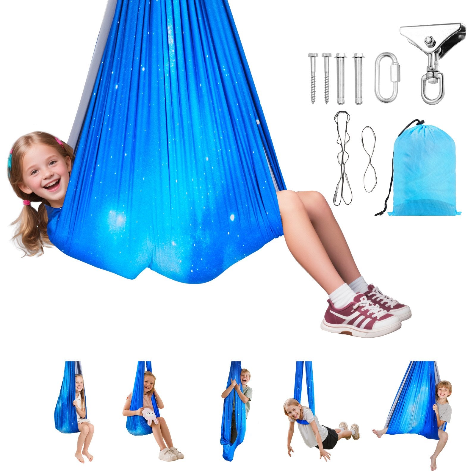 Double-Layer Sensory Hammock Swing for Kids, 360° Swivel Indoor & Outdoor, Adjustable Aerial Yoga, 300lbs Capacity, Easy Setup & Portable