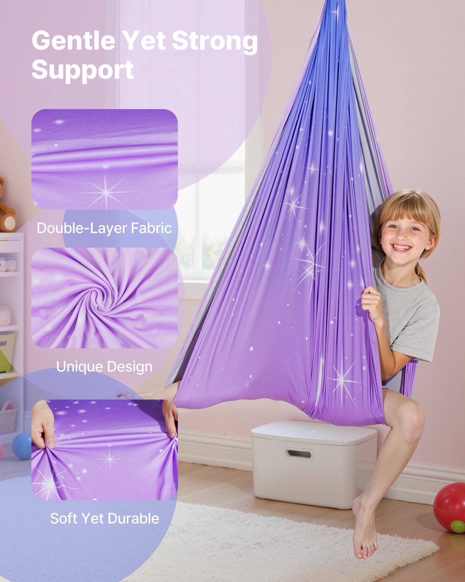 Double-Layer Sensory Swing Hammock with 360° Swivel, Indoor & Outdoor Use, Holds 300lbs, Perfect for Kids' Aerial Yoga and Relaxation