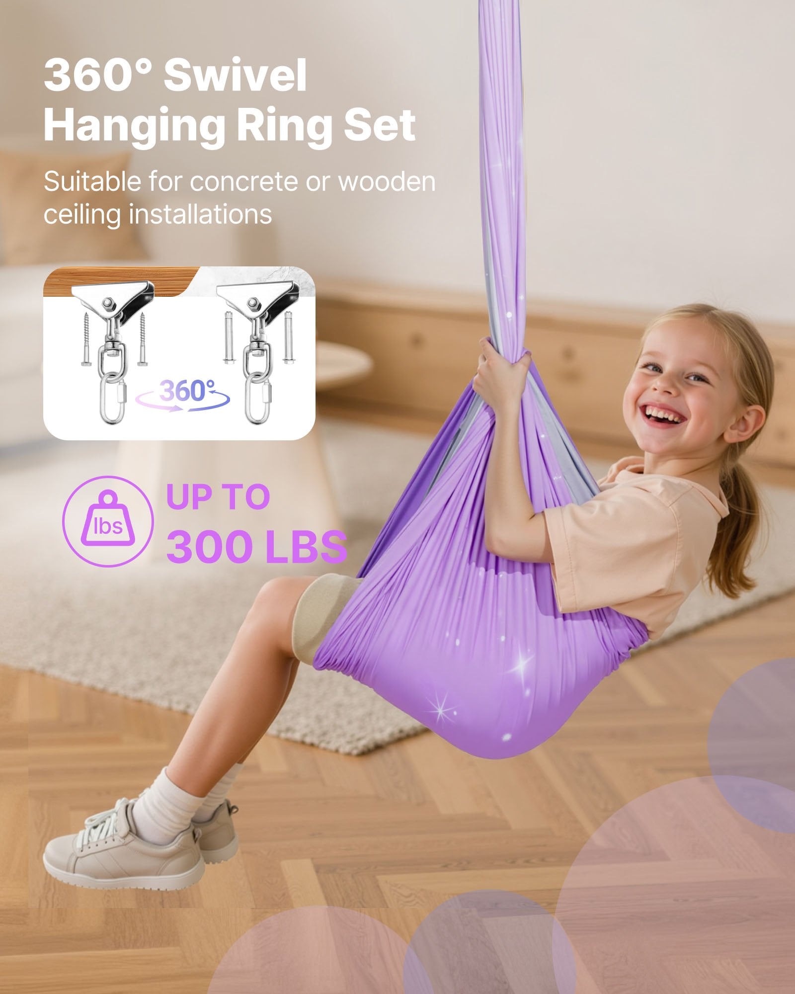Double-Layer Sensory Swing Hammock with 360° Swivel, Indoor & Outdoor Use, Holds 300lbs, Perfect for Kids' Aerial Yoga and Relaxation