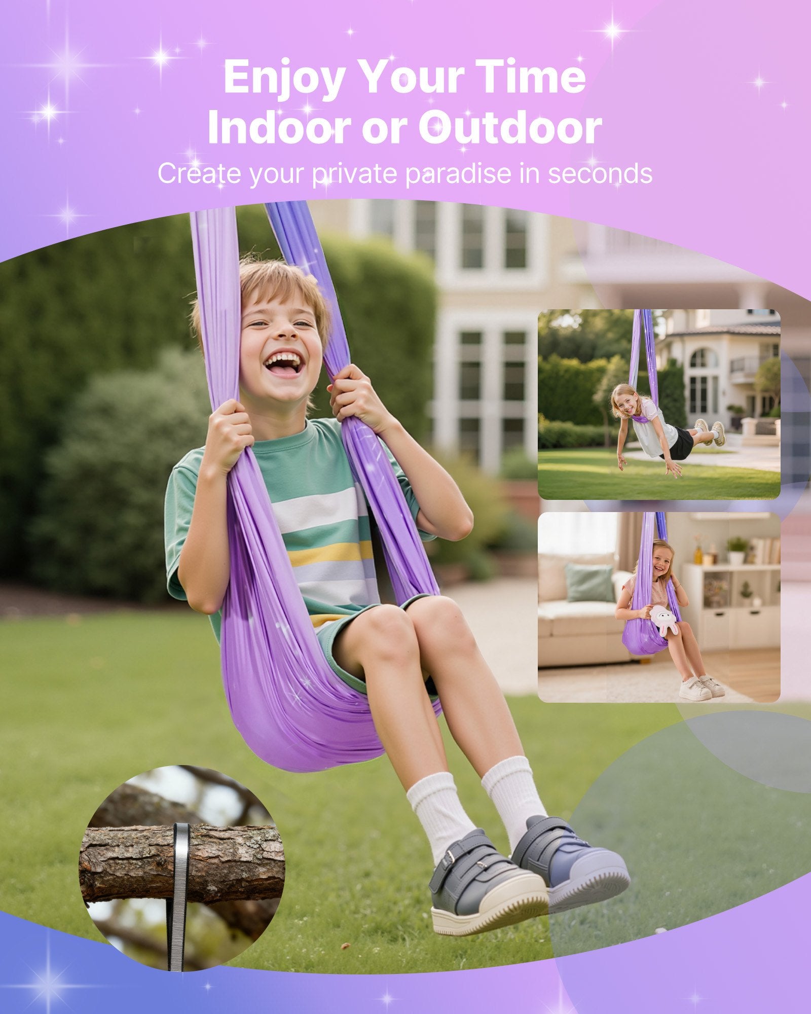 Double-Layer Sensory Swing Hammock with 360° Swivel, Indoor & Outdoor Use, Holds 300lbs, Perfect for Kids' Aerial Yoga and Relaxation