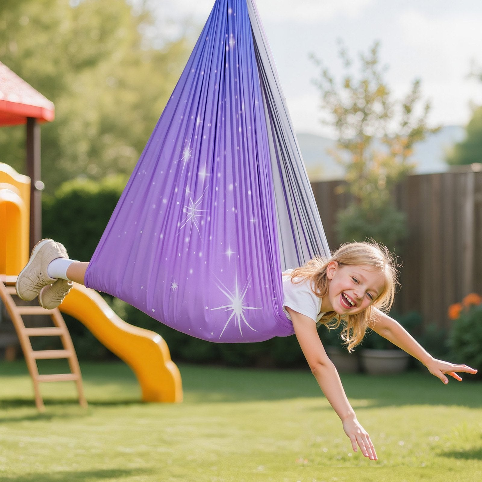 Double-Layer Sensory Swing Hammock with 360° Swivel, Indoor & Outdoor Use, Holds 300lbs, Perfect for Kids' Aerial Yoga and Relaxation