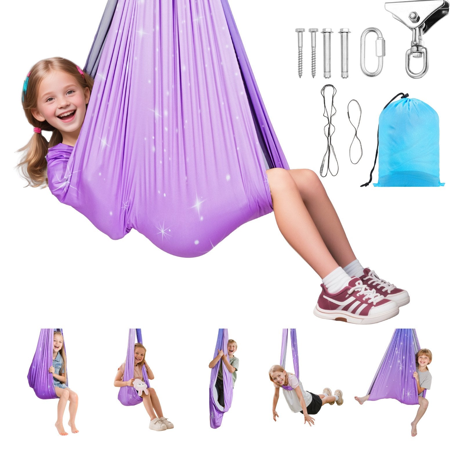 Double-Layer Sensory Swing Hammock with 360° Swivel, Indoor & Outdoor Use, Holds 300lbs, Perfect for Kids' Aerial Yoga and Relaxation