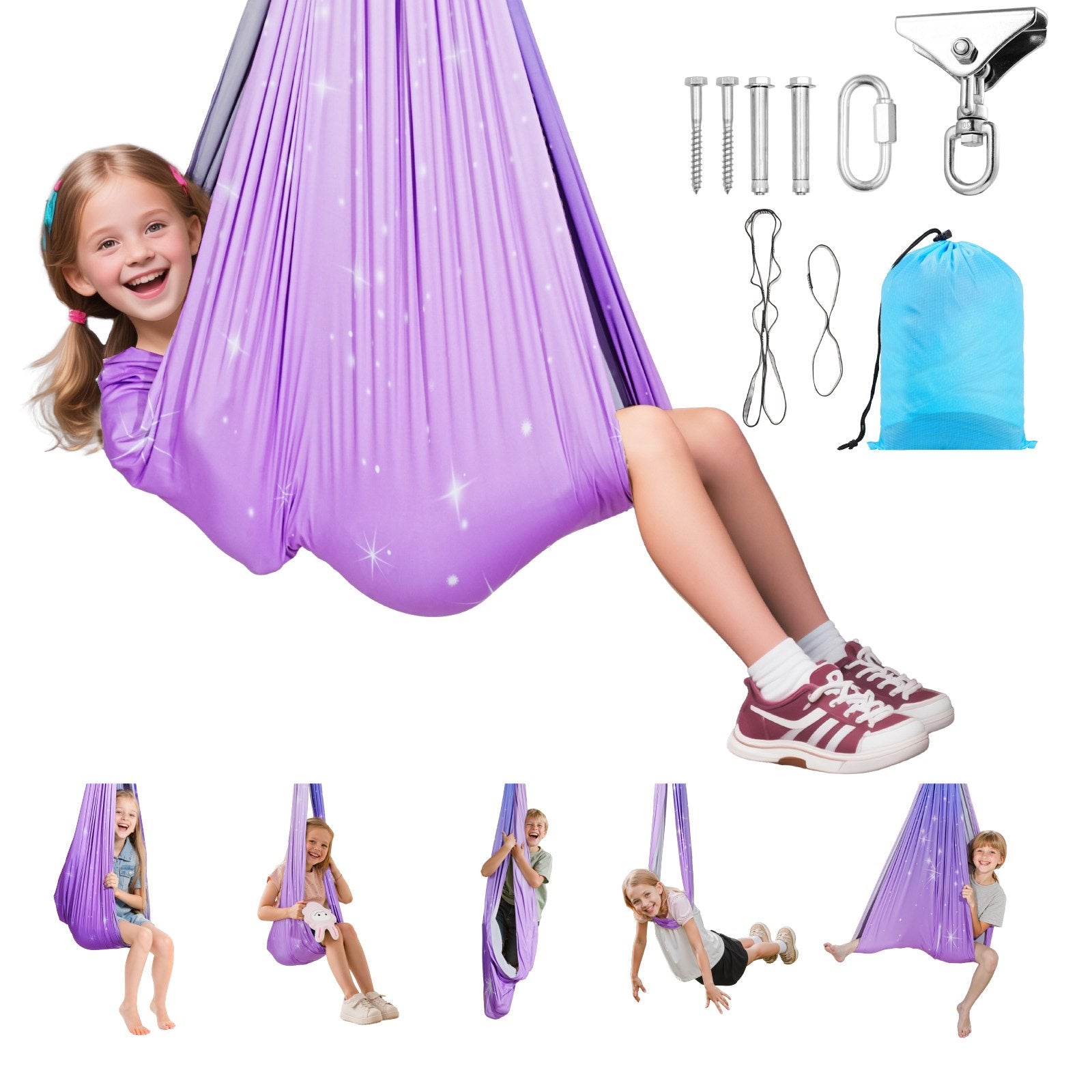 Double-Layer Sensory Swing Hammock with 360° Swivel, Indoor & Outdoor Use, Holds 300lbs, Perfect for Kids' Aerial Yoga and Relaxation