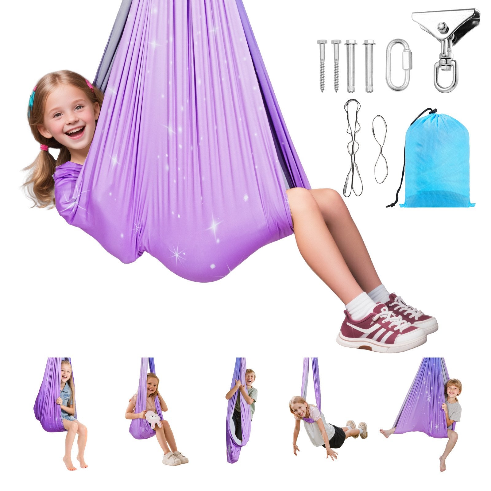 Double-Layer Sensory Swing Hammock with 360° Swivel, Indoor & Outdoor Use, Holds 300lbs, Perfect for Kids' Aerial Yoga and Relaxation