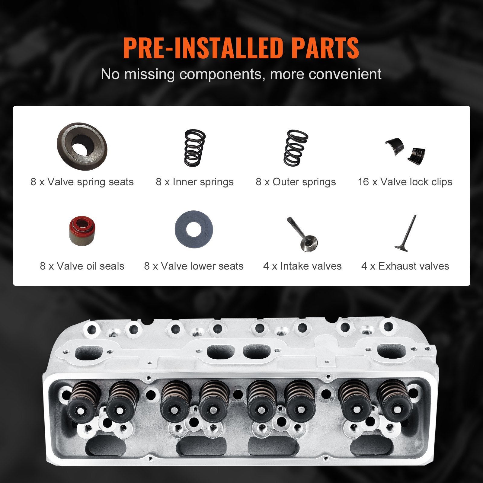 High-Performance Aluminum Cylinder Head Assembly for SBC Engines: 327/350/383, Corvette, Camaro, Z06 - Enhanced Fuel Efficiency & Precision