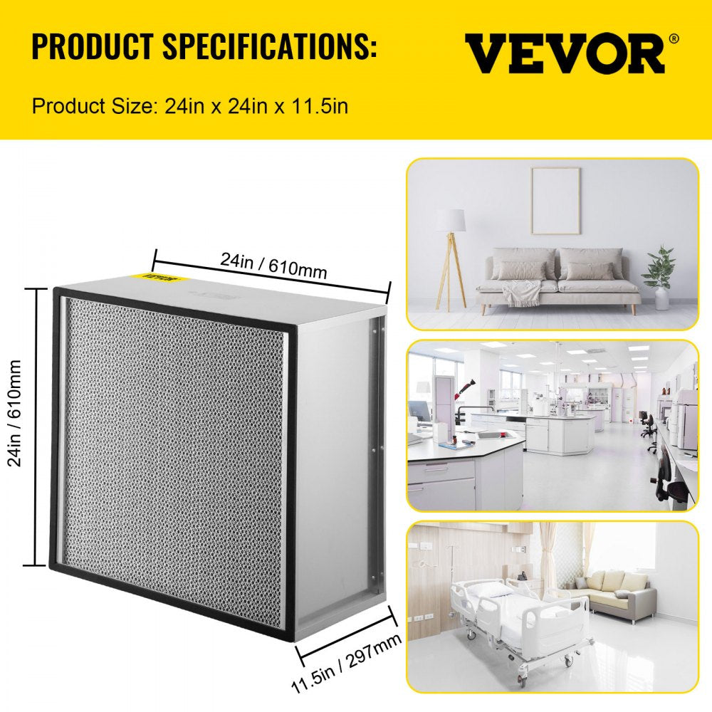 VEVOR Filter Replacement, 24''x24''x11.5'' AC Filter, True HEPA Pleated Air Filter, Air Filter Replacement with Durable Galvanized Frame, 99.97% Standard Filter Compatible for HEPA Filter Novair 2000