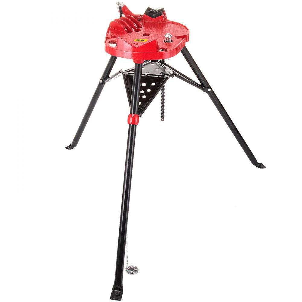 VEVOR 460-6 Tripod Pipe Chain Vise 1/8\"-6\" Capacity,Pipe Stand Portable Foldable Steel Legs,Pipe Jack Stands w/ Tool Tray, Tripod Stand Chain Vise Ideal for a Variety of Pipe Materials