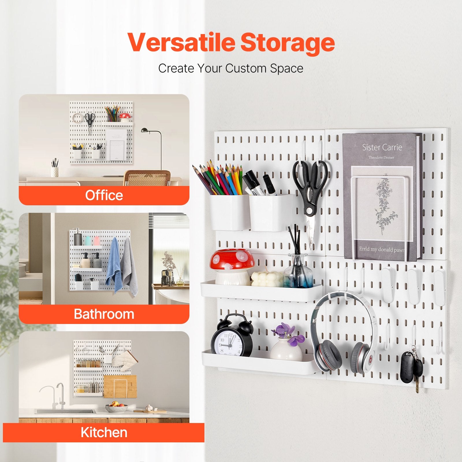 Plastic Pegboard Wall Organizer Kit - 11" x 11" Panels, Versatile Storage for Garage, Kitchen, Office, Craft Room & More, Easy Install, Durable White Design