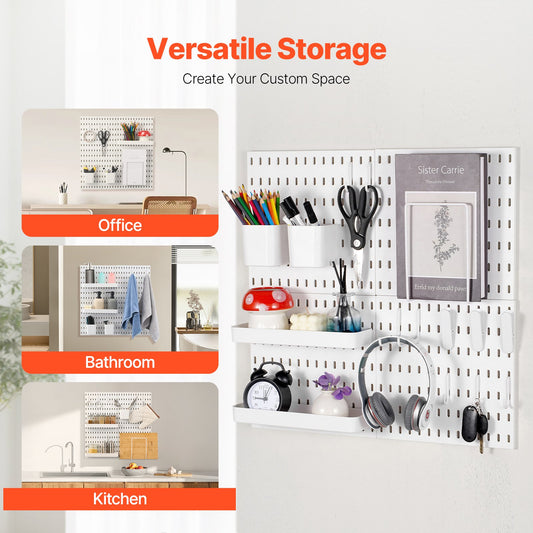 Plastic Pegboard Wall Organizer Kit - 11" x 11" Panels, Versatile Storage for Garage, Kitchen, Office, Craft Room & More, Easy Install, Durable White Design
