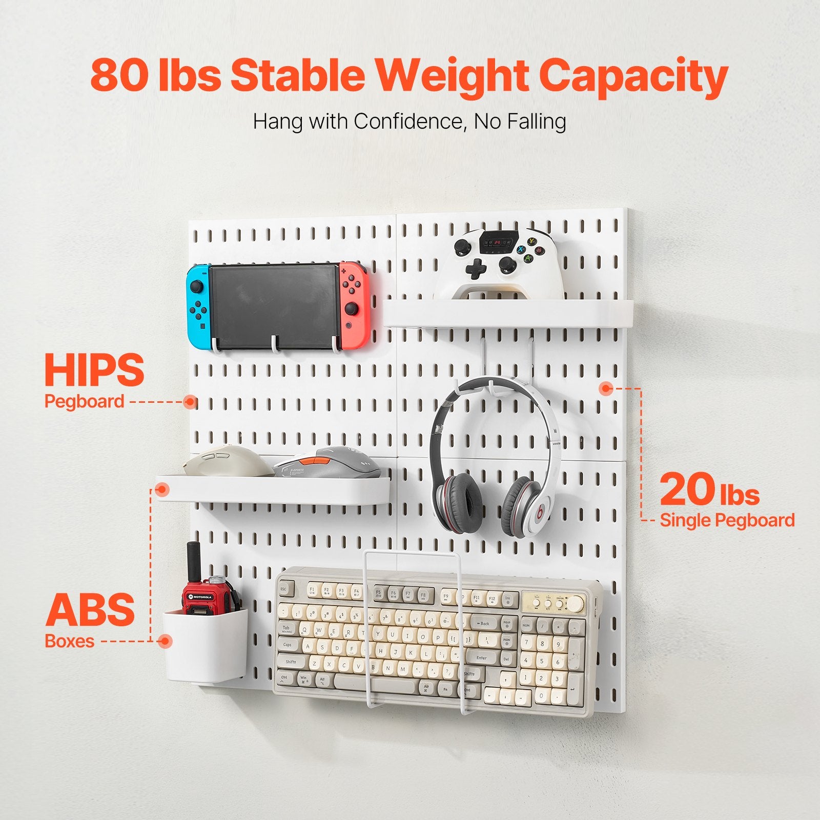 Plastic Pegboard Wall Organizer Kit - 11" x 11" Panels, Versatile Storage for Garage, Kitchen, Office, Craft Room & More, Easy Install, Durable White Design