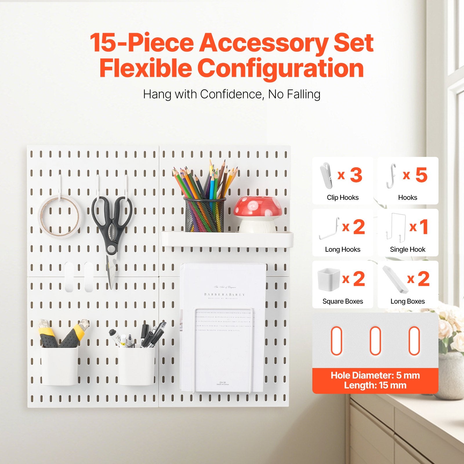 Plastic Pegboard Wall Organizer Kit - 11" x 11" Panels, Versatile Storage for Garage, Kitchen, Office, Craft Room & More, Easy Install, Durable White Design