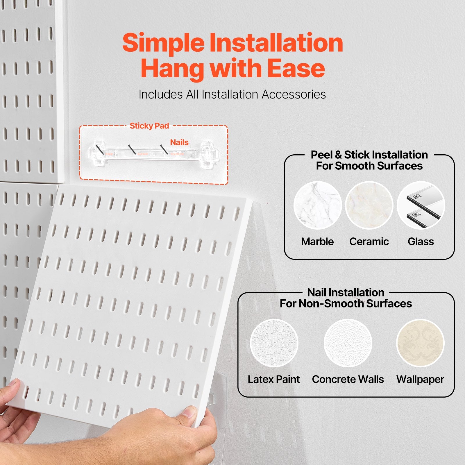 Plastic Pegboard Wall Organizer Kit - 11" x 11" Panels, Versatile Storage for Garage, Kitchen, Office, Craft Room & More, Easy Install, Durable White Design