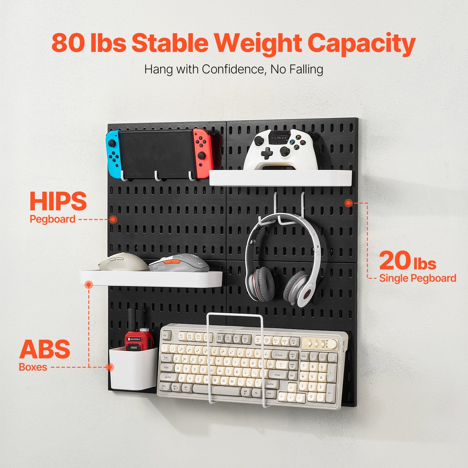 11" x 11" Plastic Pegboard Kit - Black, 4 Panel Wall Organizer for Garage, Kitchen, Craft Room, Office, Easy Install & Durable Storage Solution