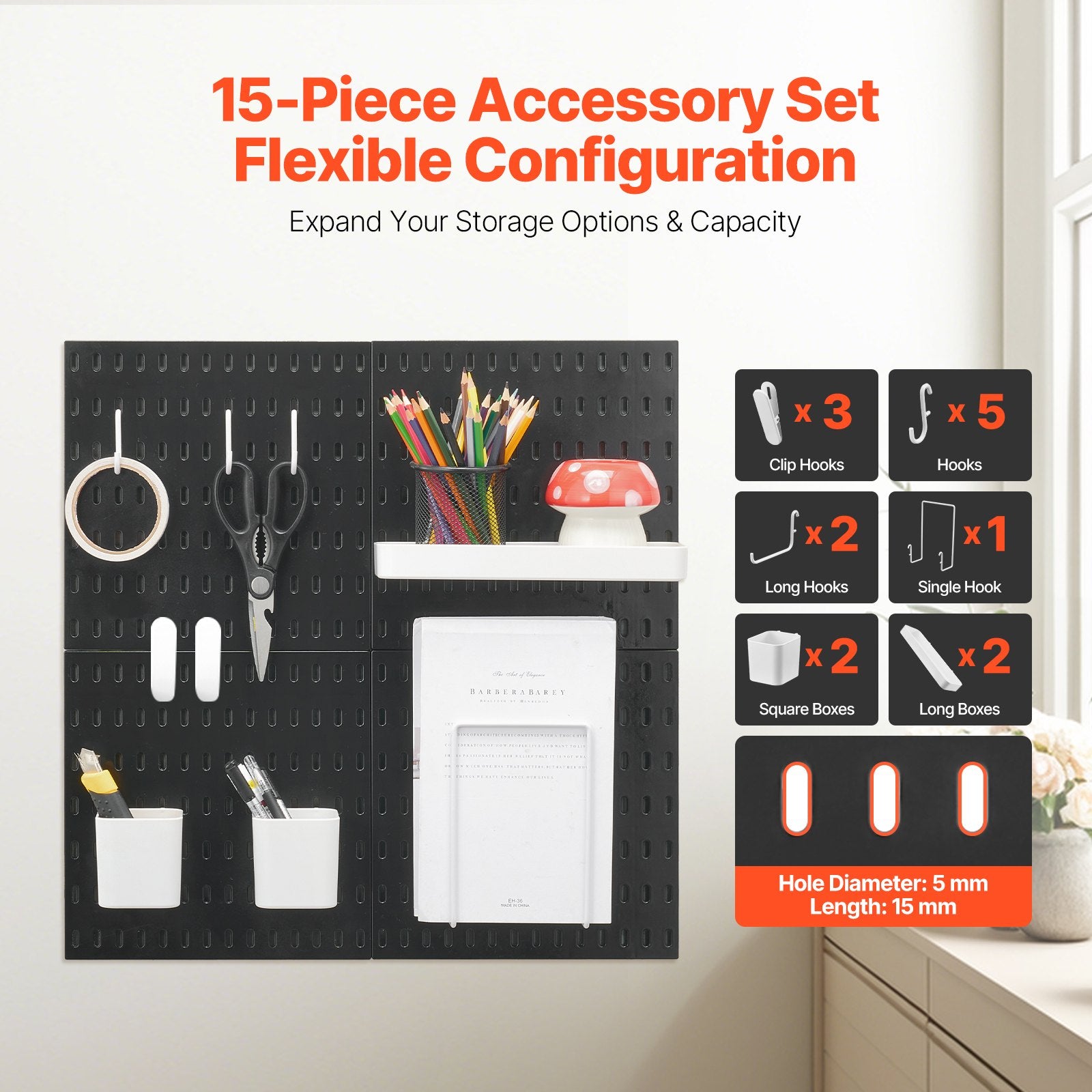 11" x 11" Plastic Pegboard Kit - Black, 4 Panel Wall Organizer for Garage, Kitchen, Craft Room, Office, Easy Install & Durable Storage Solution