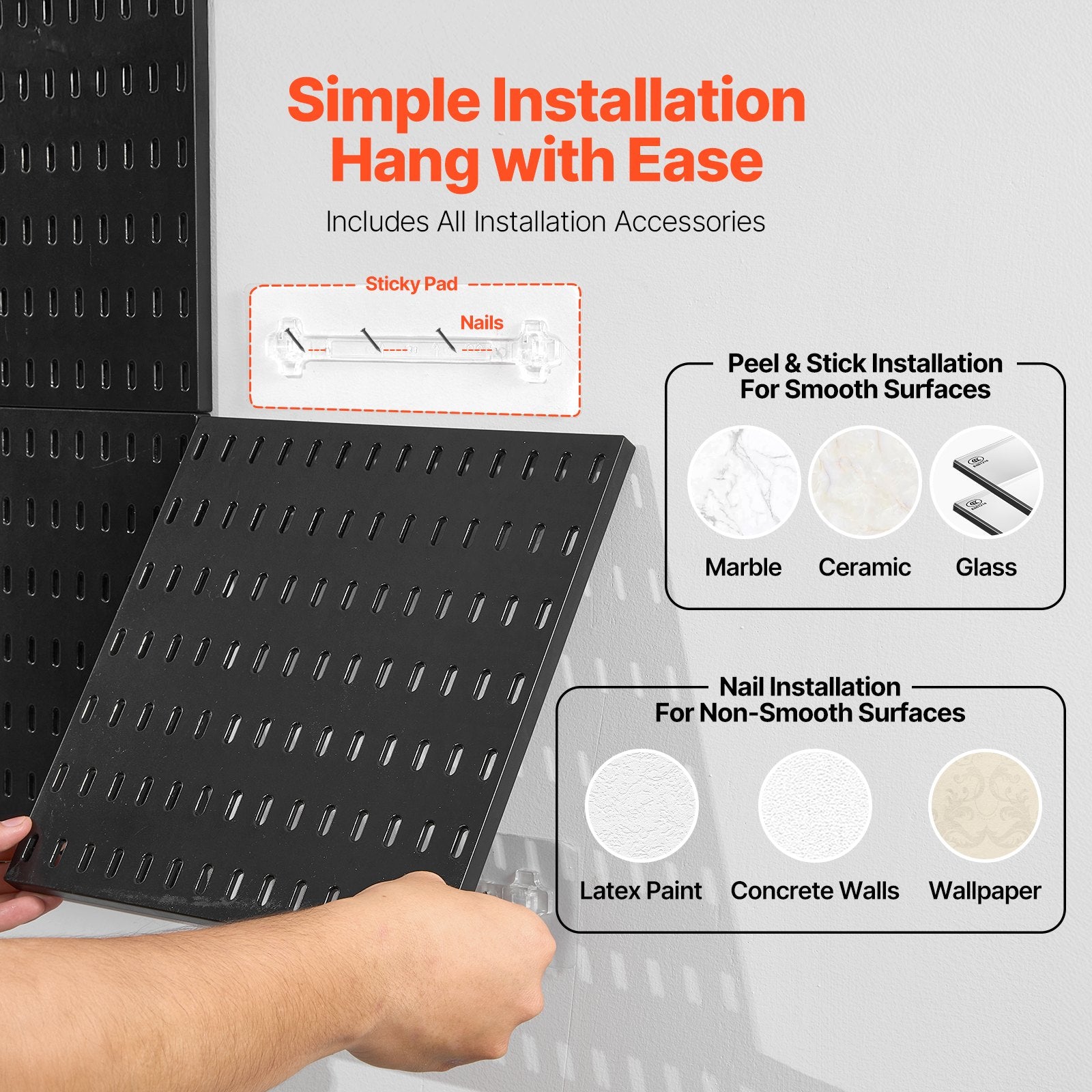 11" x 11" Plastic Pegboard Kit - Black, 4 Panel Wall Organizer for Garage, Kitchen, Craft Room, Office, Easy Install & Durable Storage Solution