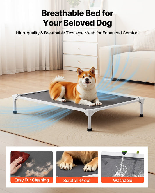 Title: Large Dog Elevated Bed with Heavy-Duty Aluminum Frame - Portable, Cooling, Indoor & Outdoor Hammock, Easy Assembly, Gray