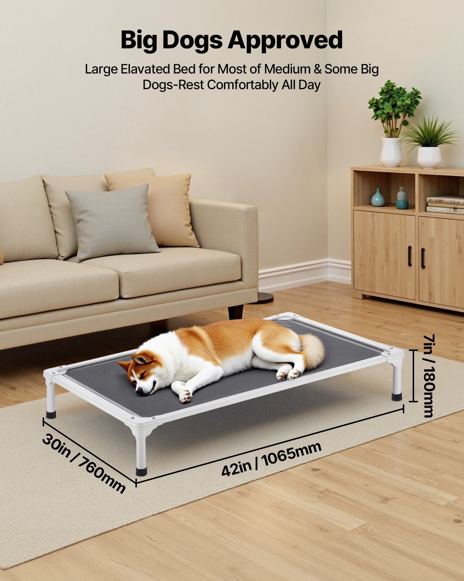 Title: Large Dog Elevated Bed with Heavy-Duty Aluminum Frame - Portable, Cooling, Indoor & Outdoor Hammock, Easy Assembly, Gray