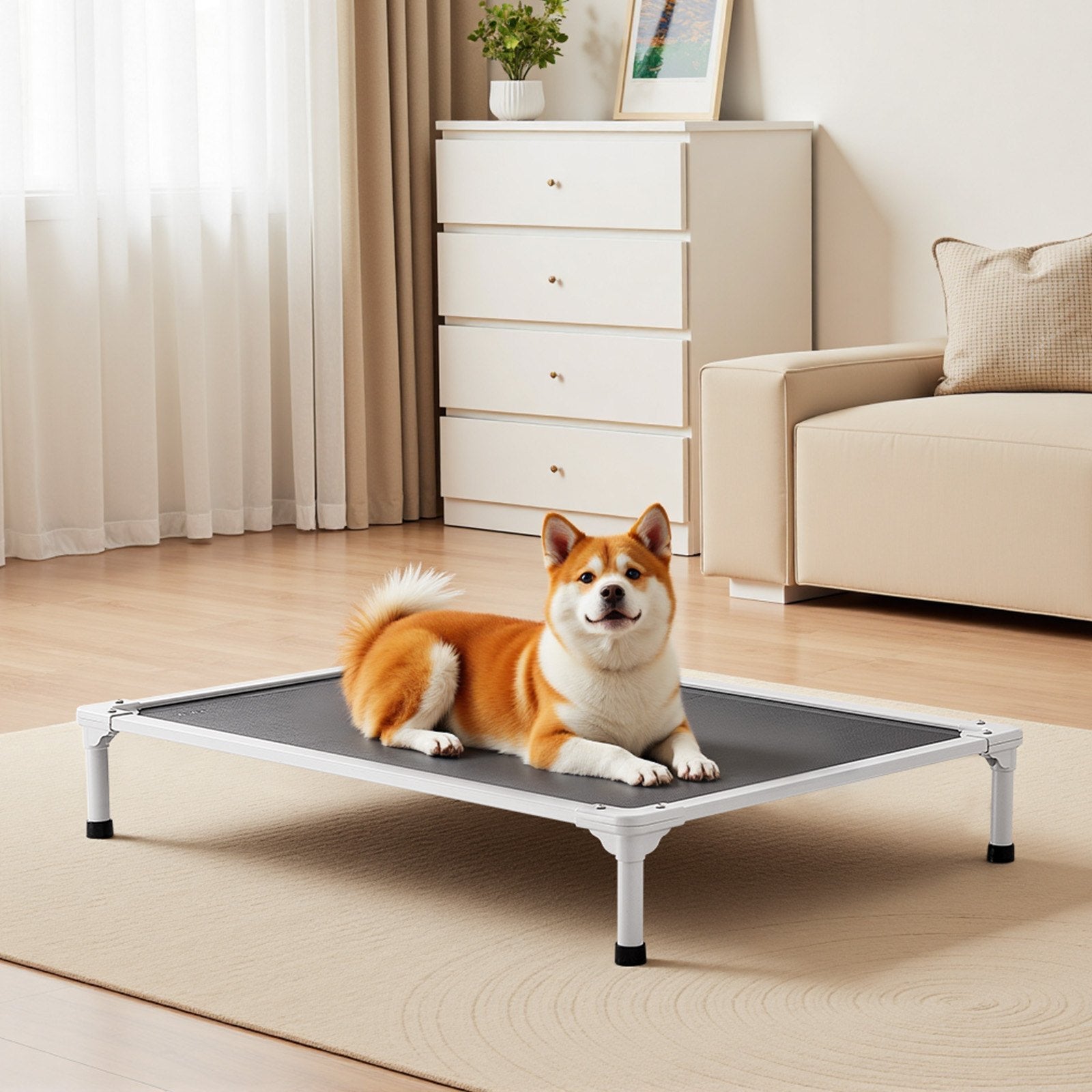 Title: Large Dog Elevated Bed with Heavy-Duty Aluminum Frame - Portable, Cooling, Indoor & Outdoor Hammock, Easy Assembly, Gray