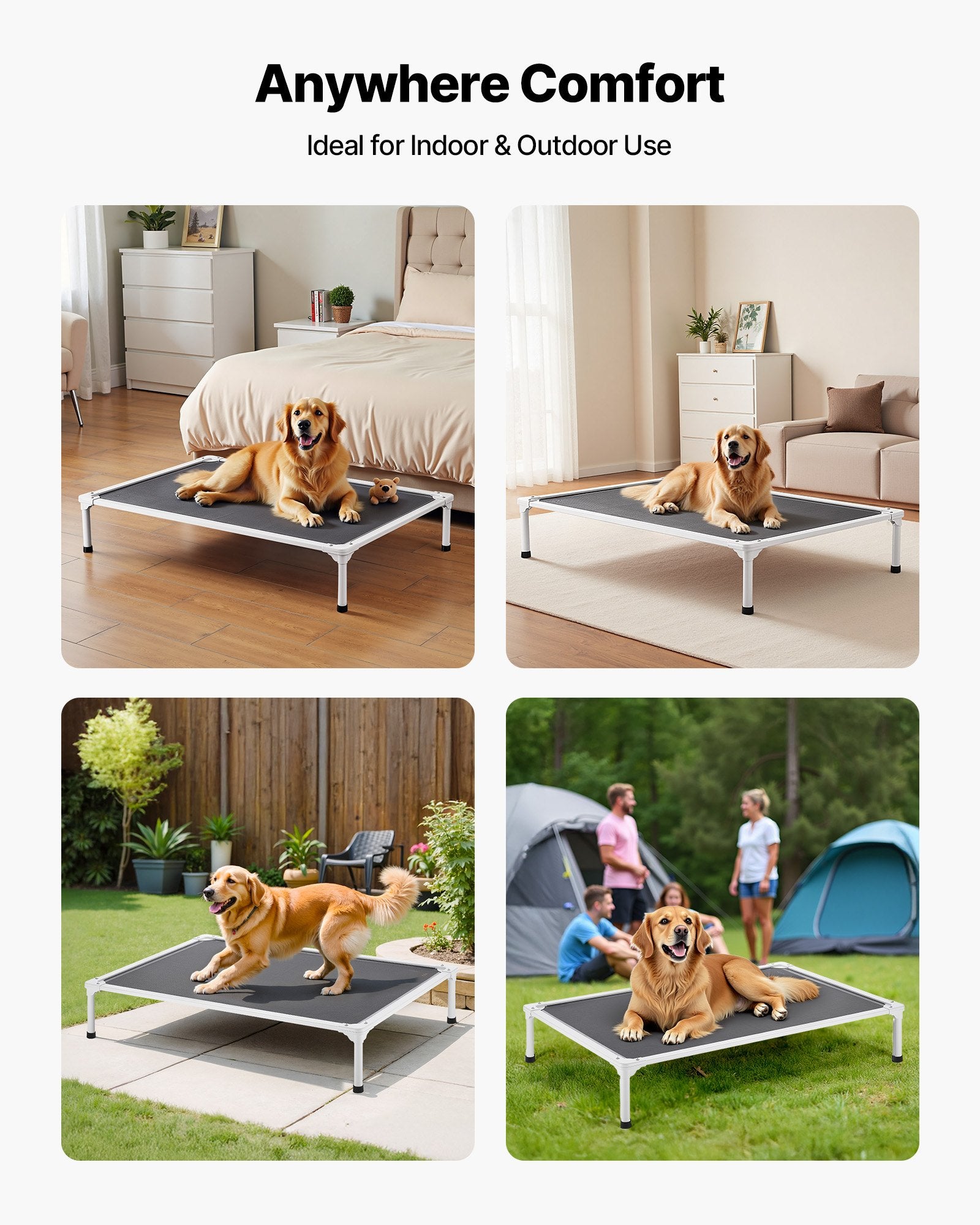 XL Elevated Dog Bed with Heavy-Duty Aluminum Frame, Portable Raised Cot for Large Pets, Breathable Waterproof Mesh, Indoor & Outdoor Cooling Hammock, Grey