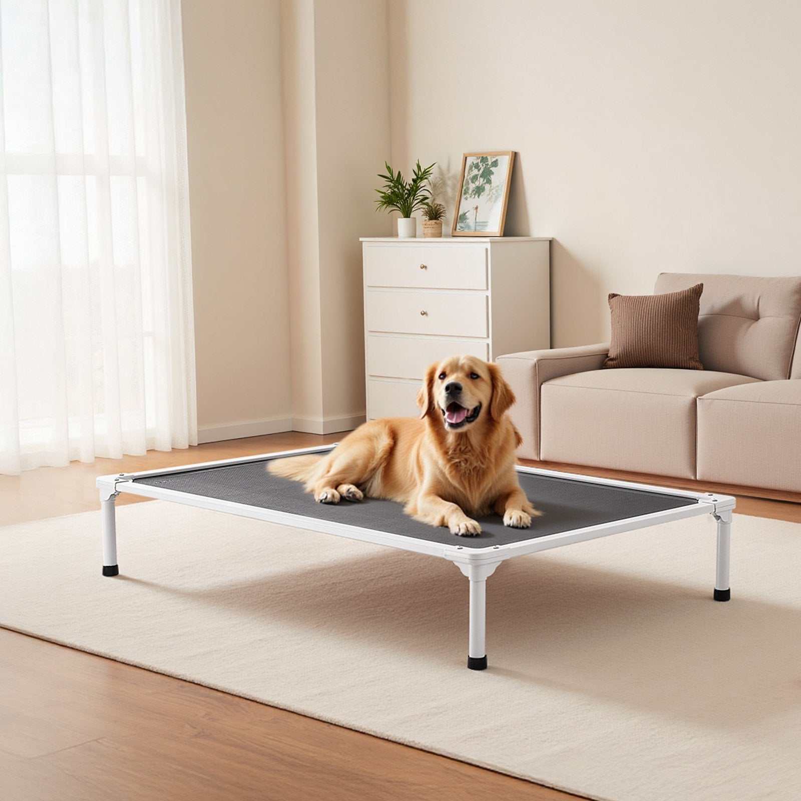 XL Elevated Dog Bed with Heavy-Duty Aluminum Frame, Portable Raised Cot for Large Pets, Breathable Waterproof Mesh, Indoor & Outdoor Cooling Hammock, Grey