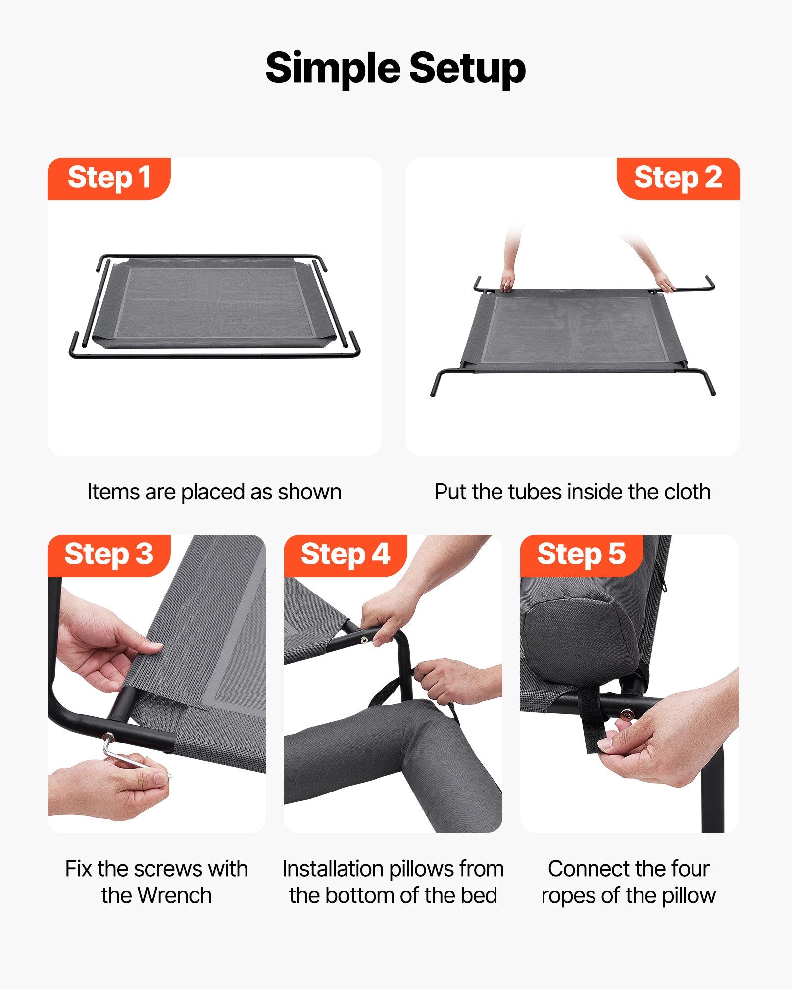 XL Gray Elevated Dog Bed for Large Breeds - Portable Raised Cot with Washable Pillow, Steel Frame, Breathable Mesh, Indoor/Outdoor Use