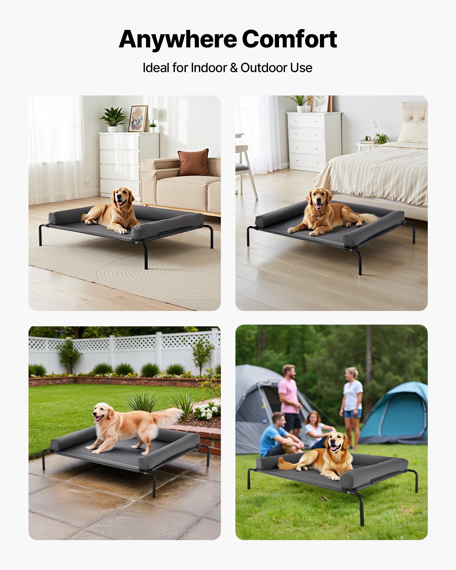 XL Gray Elevated Dog Bed for Large Breeds - Portable Raised Cot with Washable Pillow, Steel Frame, Breathable Mesh, Indoor/Outdoor Use