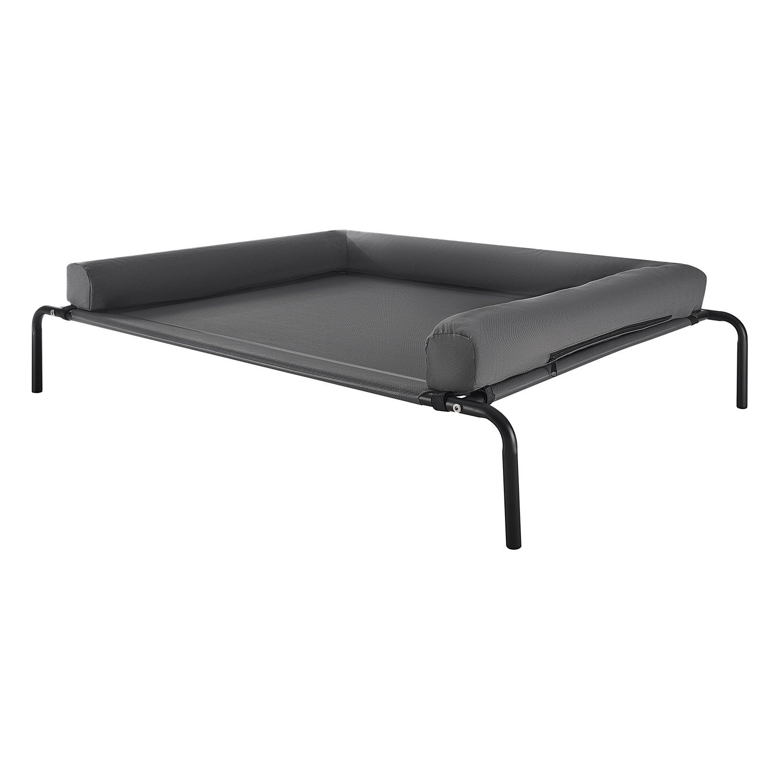 XL Gray Elevated Dog Bed for Large Breeds - Portable Raised Cot with Washable Pillow, Steel Frame, Breathable Mesh, Indoor/Outdoor Use