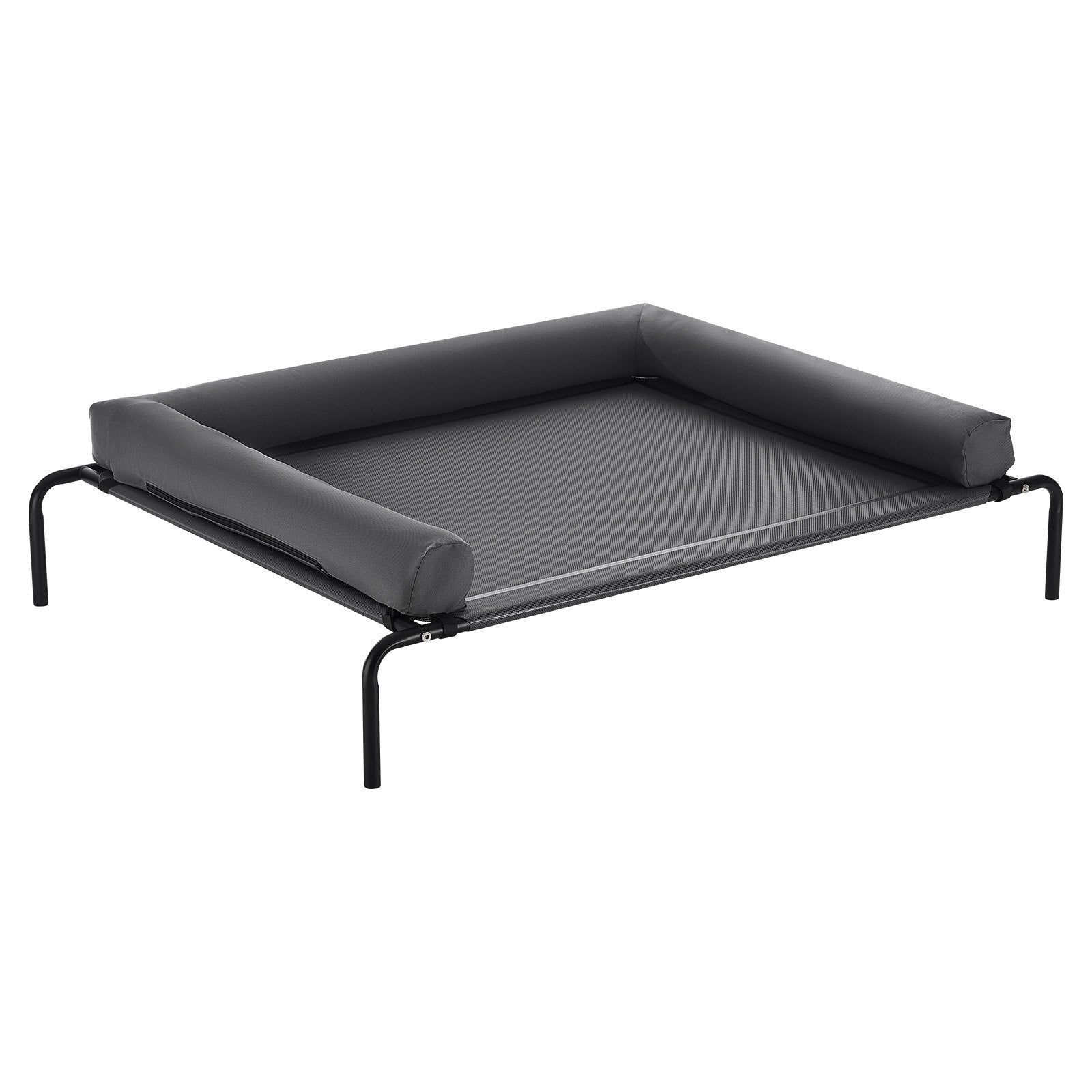 XL Gray Elevated Dog Bed for Large Breeds - Portable Raised Cot with Washable Pillow, Steel Frame, Breathable Mesh, Indoor/Outdoor Use