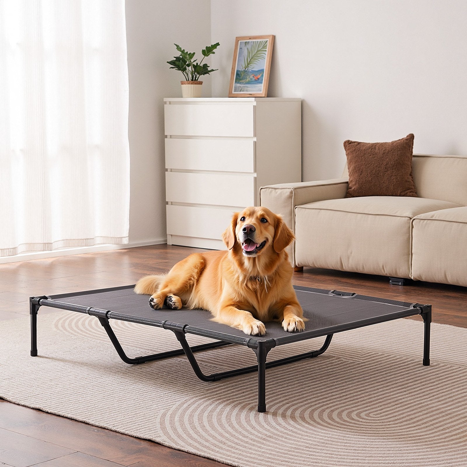 XL Elevated Dog Bed with Steel Frame & Breathable Mesh for Large Dogs - Portable, Indoor & Outdoor Cooling Cot, Gray, Easy Assembly