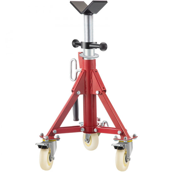 Adjustable Height Folding Pipe Jack Stand with Casters for 1/8 to 12 Inch Pipes, Supports up to 882 LB, Steel Construction, 20-37 Inch Range