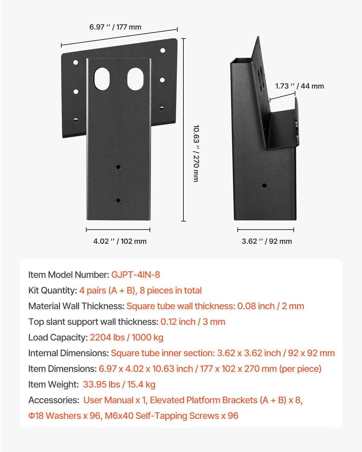 Heavy-Duty Deer Blind & Hunting Stand Brackets - 3.6x3.6 Platform, 2204lbs Capacity, Weather-Resistant Steel, 8 Pcs for Outdoor Shooting Shack