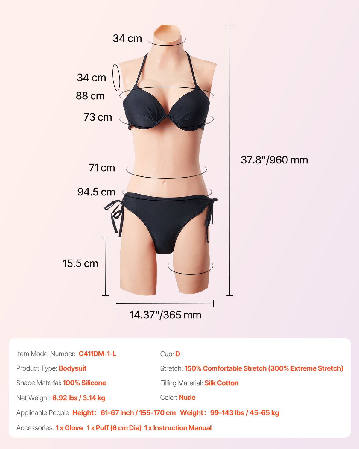 Premium D-Cup Silicone Bodysuit for Crossdressers - Realistic Silk Cotton-Filled Breastplate, Fake Boobs for Transgender, Cosplay, Drag Queen, Nude