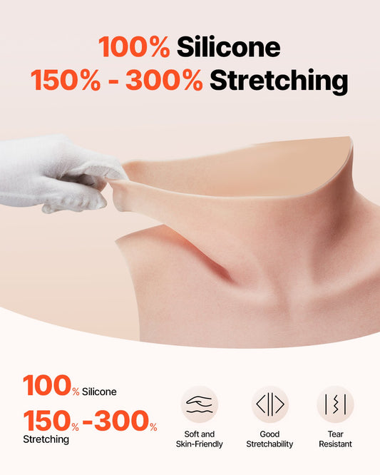 C-Cup Realistic Silicone Breastplate for Crossdressers, Transgender & Drag Queen Cosplay, High Neckline Fake Boobs, Ivory Finish