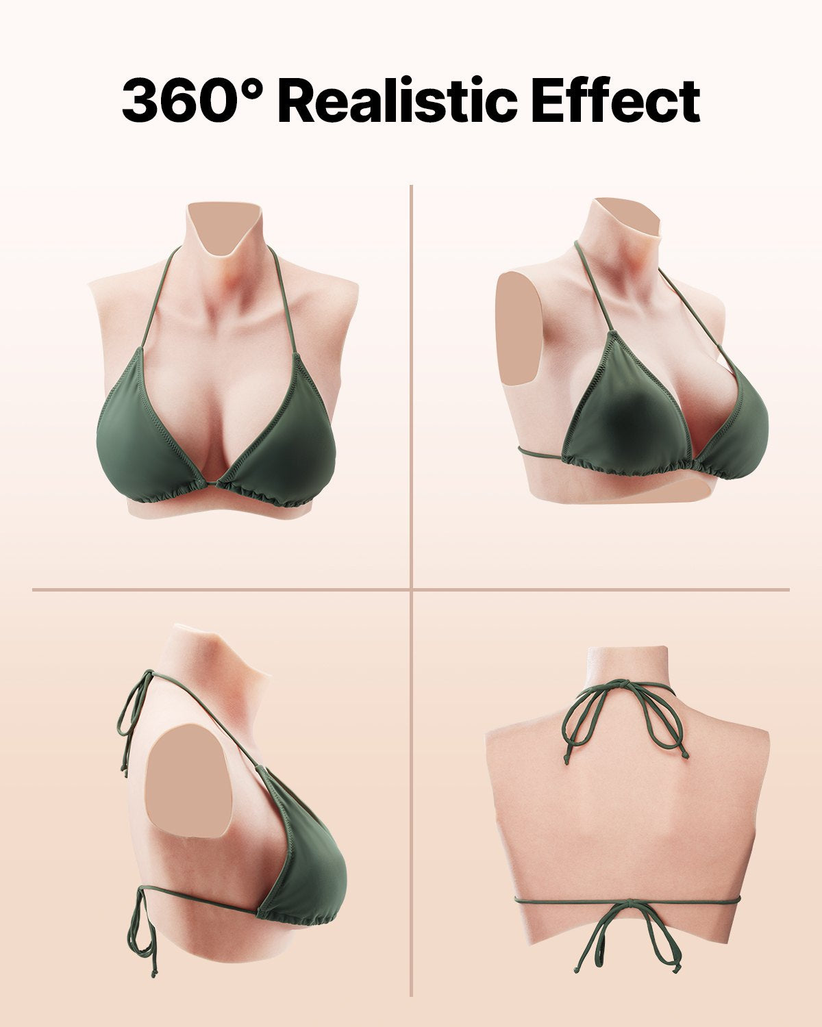 C-Cup Realistic Silicone Breastplate for Crossdressers, Transgender & Drag Queen Cosplay, High Neckline Fake Boobs, Ivory Finish