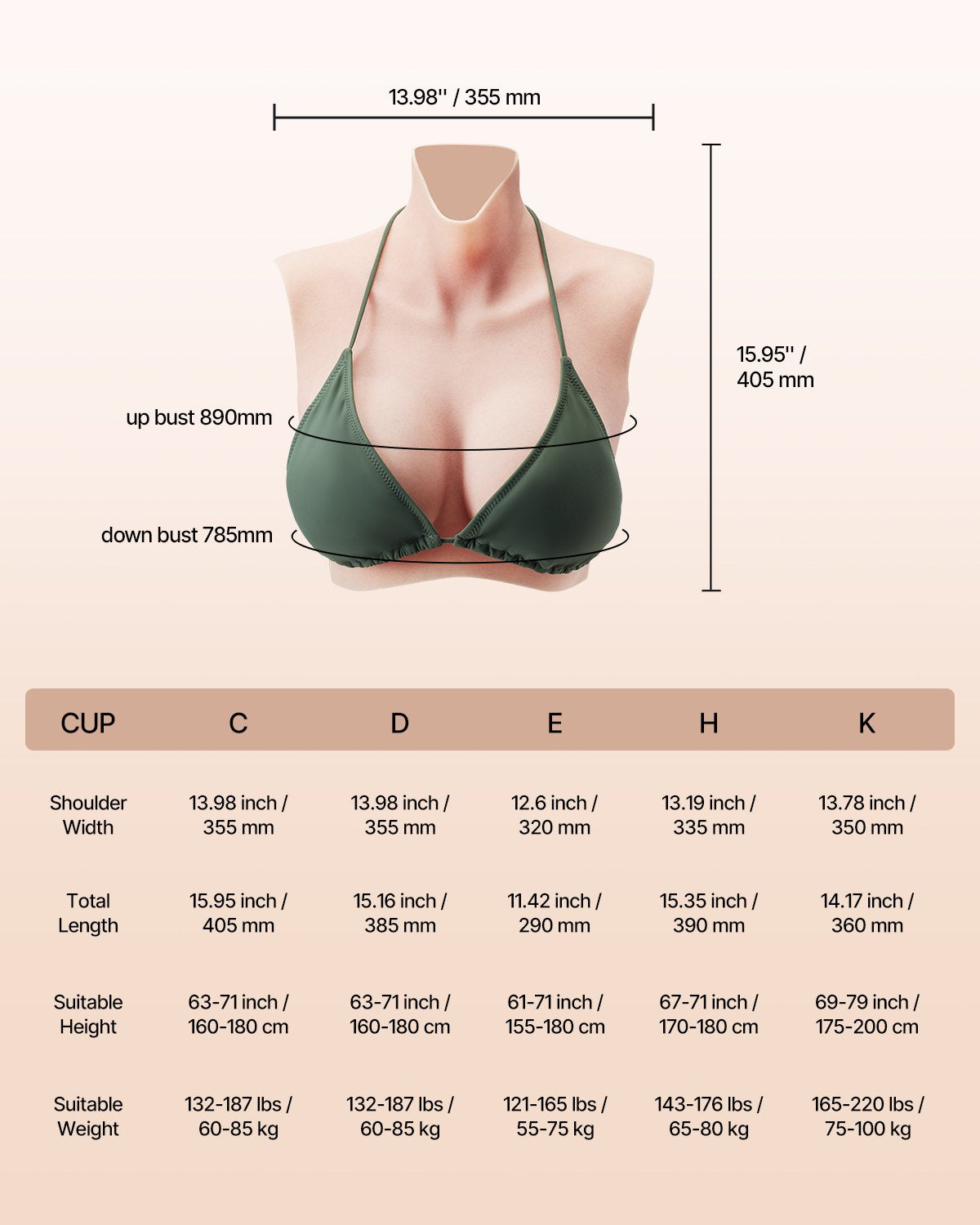 C-Cup Realistic Silicone Breastplate for Crossdressers, Transgender & Drag Queen Cosplay, High Neckline Fake Boobs, Ivory Finish