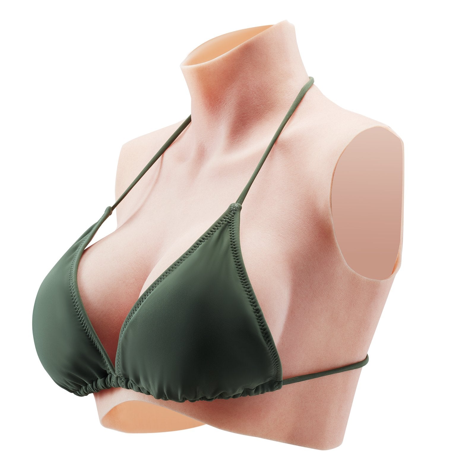C-Cup Realistic Silicone Breastplate for Crossdressers, Transgender & Drag Queen Cosplay, High Neckline Fake Boobs, Ivory Finish