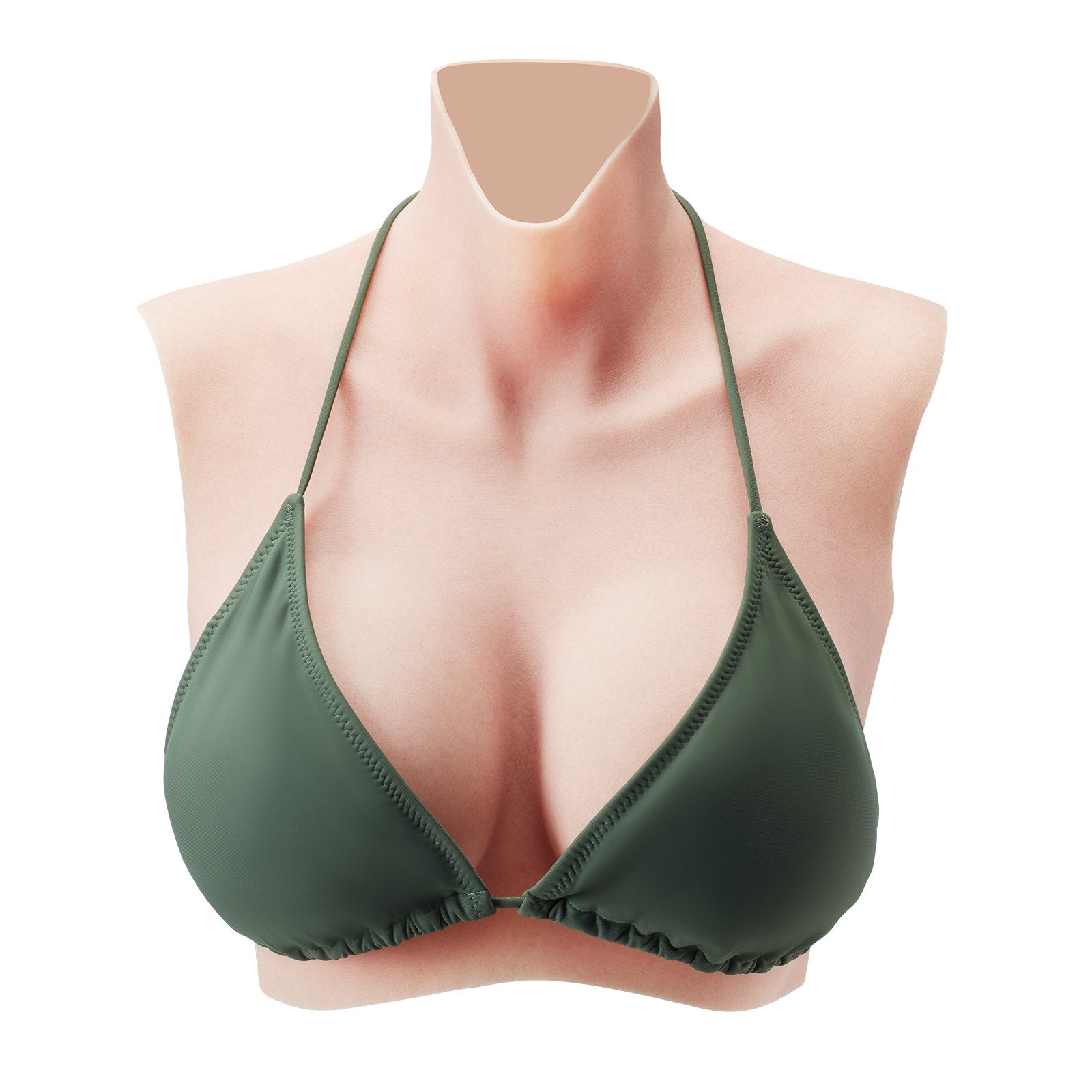 C-Cup Realistic Silicone Breastplate for Crossdressers, Transgender & Drag Queen Cosplay, High Neckline Fake Boobs, Ivory Finish