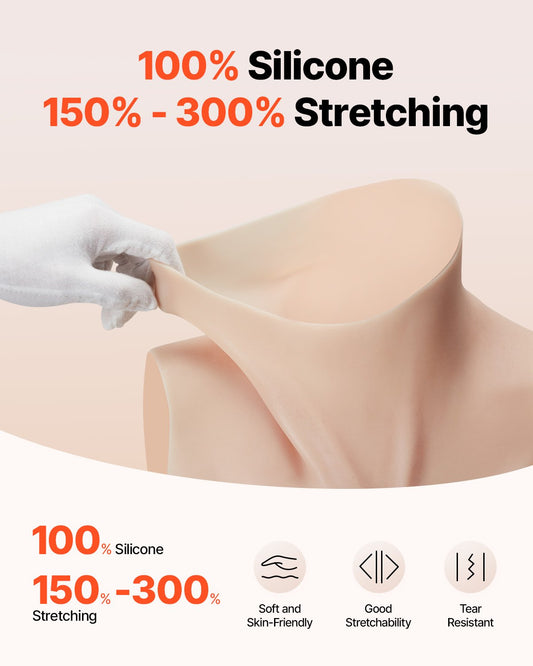 Realistic H-Cup Silicone Breastplate for Crossdressers - High Neckline, Perfect for Transgender, Drag Queen, Cosplay, Ivory Shade