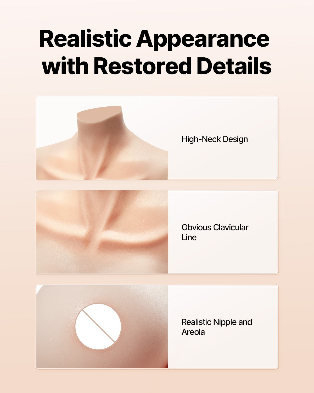 Realistic H-Cup Silicone Breastplate for Crossdressers - High Neckline, Perfect for Transgender, Drag Queen, Cosplay, Ivory Shade