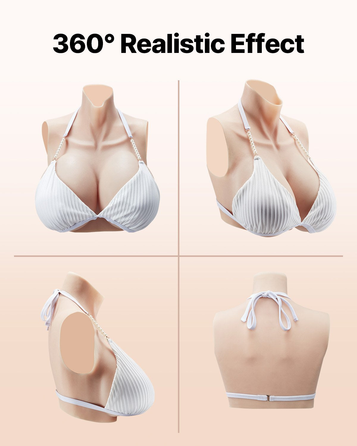 Realistic H-Cup Silicone Breastplate for Crossdressers - High Neckline, Perfect for Transgender, Drag Queen, Cosplay, Ivory Shade