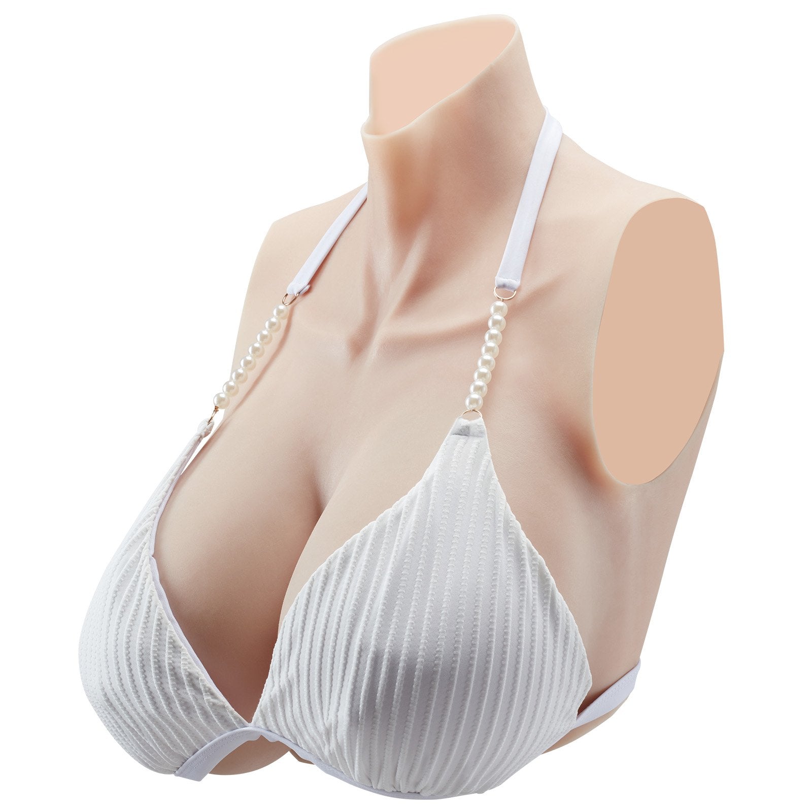Realistic H-Cup Silicone Breastplate for Crossdressers - High Neckline, Perfect for Transgender, Drag Queen, Cosplay, Ivory Shade