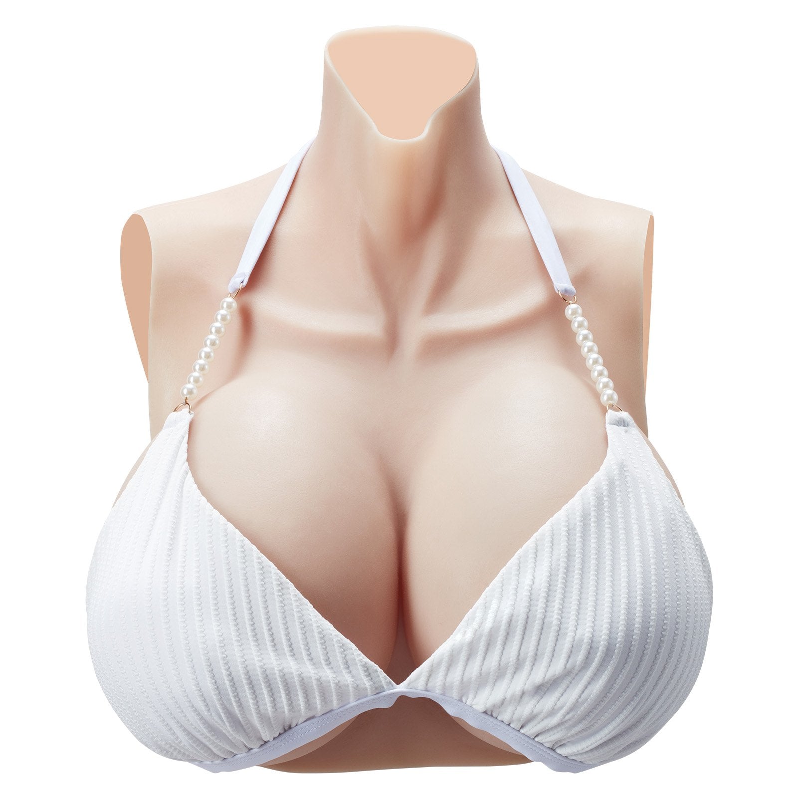 Realistic H-Cup Silicone Breastplate for Crossdressers - High Neckline, Perfect for Transgender, Drag Queen, Cosplay, Ivory Shade