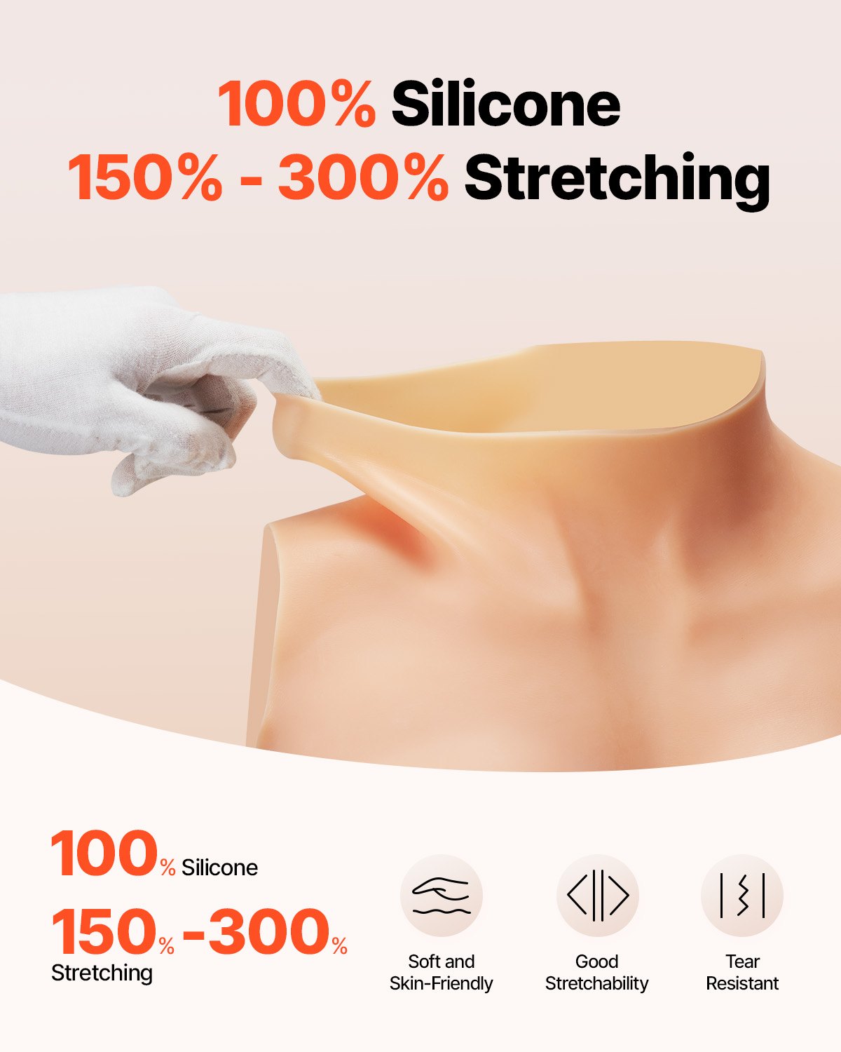 Silicone E-Cup Breastplate for Crossdressers and Transgender Cosplay - Realistic High Neckline Fake Breasts, Drag Queen Costume Accessory, Ivory