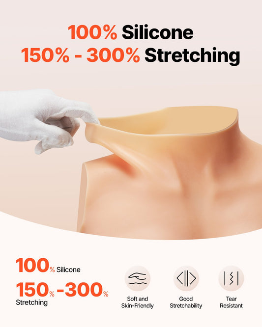 Silicone E-Cup Breastplate for Crossdressers and Transgender Cosplay - Realistic High Neckline Fake Breasts, Drag Queen Costume Accessory, Ivory