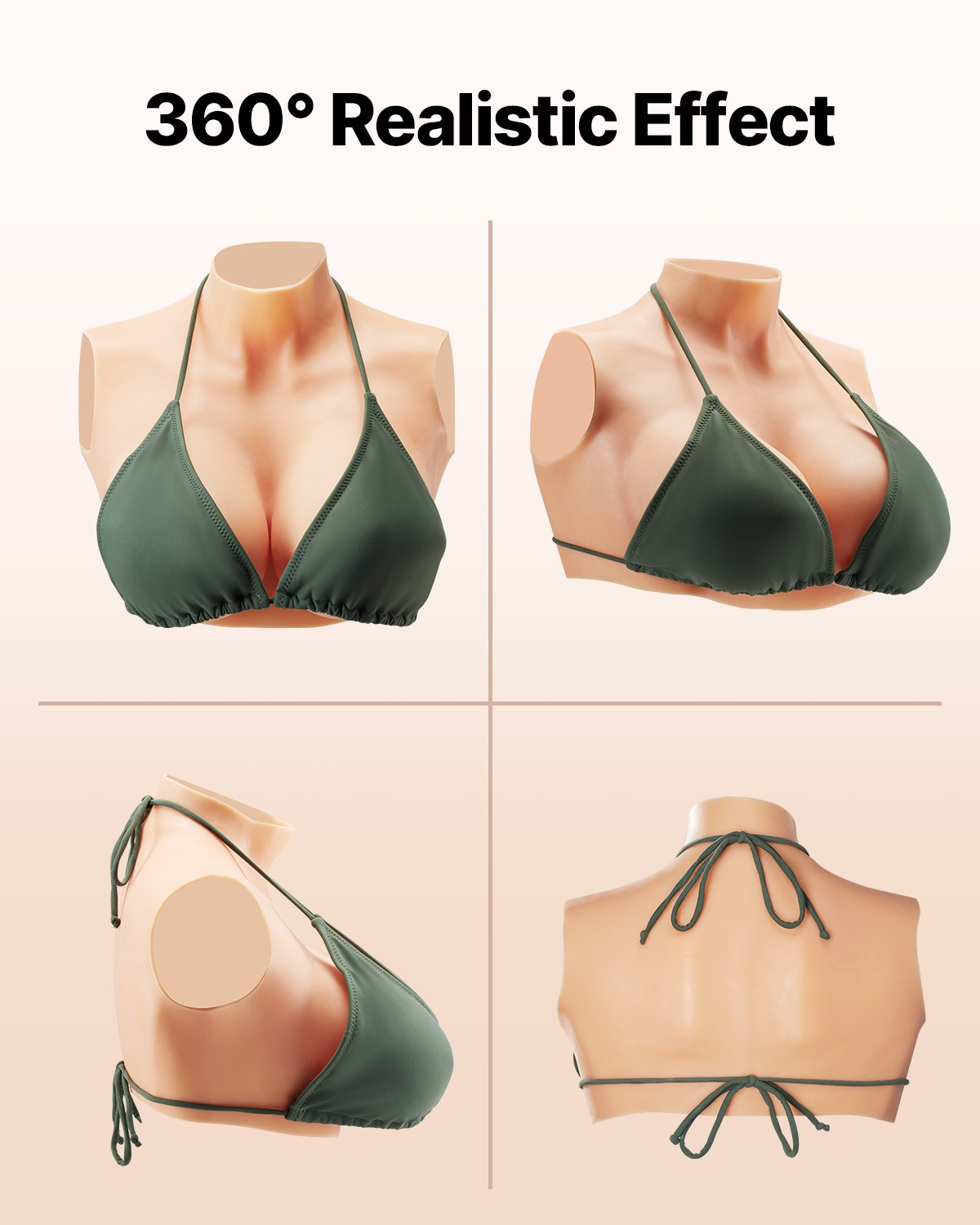 Silicone E-Cup Breastplate for Crossdressers and Transgender Cosplay - Realistic High Neckline Fake Breasts, Drag Queen Costume Accessory, Ivory