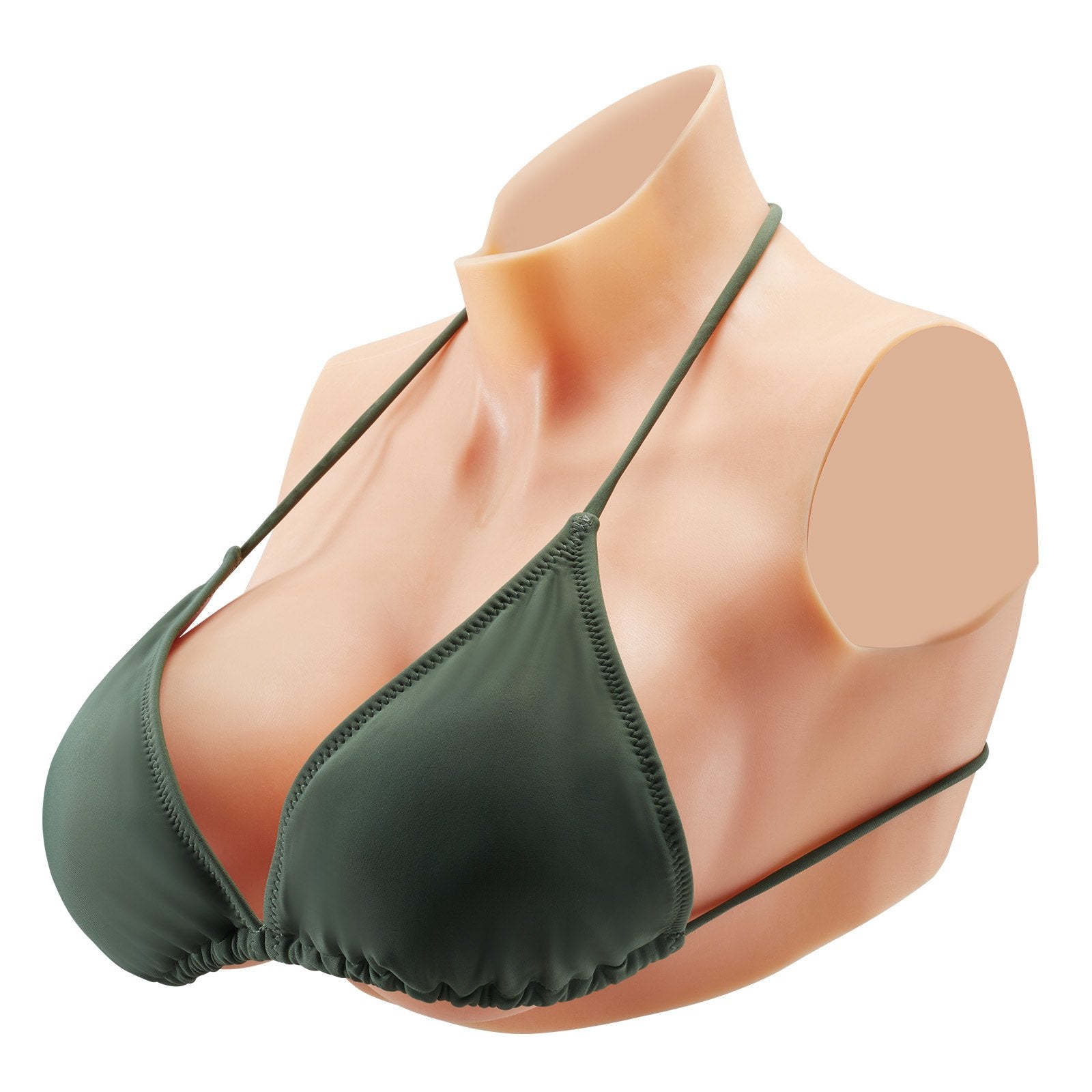 Silicone E-Cup Breastplate for Crossdressers and Transgender Cosplay - Realistic High Neckline Fake Breasts, Drag Queen Costume Accessory, Ivory