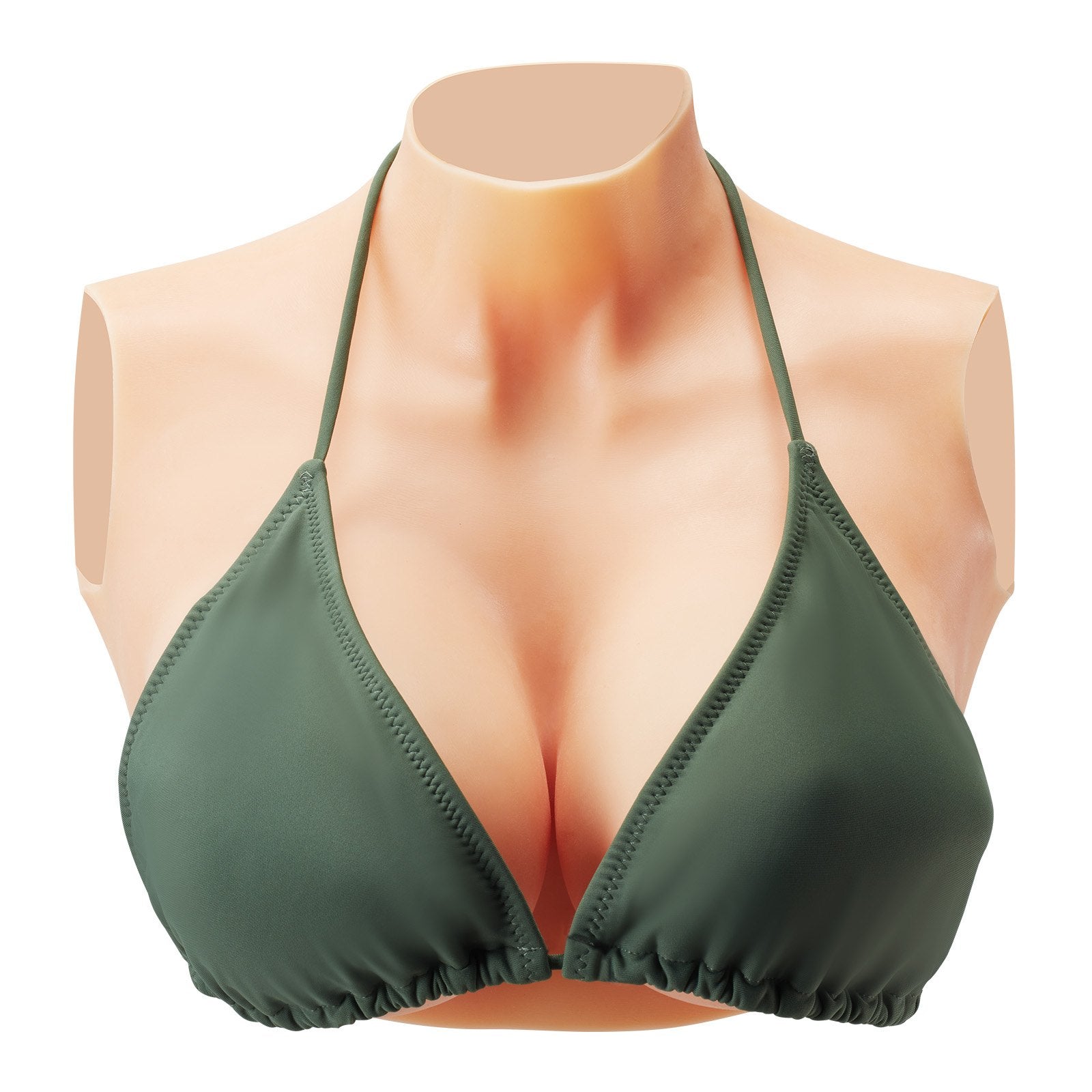 Silicone E-Cup Breastplate for Crossdressers and Transgender Cosplay - Realistic High Neckline Fake Breasts, Drag Queen Costume Accessory, Ivory