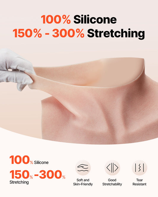 K Size High Neck Silicone Breastplate for Crossdressers, Realistic Fake Breasts for Transgender, Cosplay, Drag Queen in Ivory