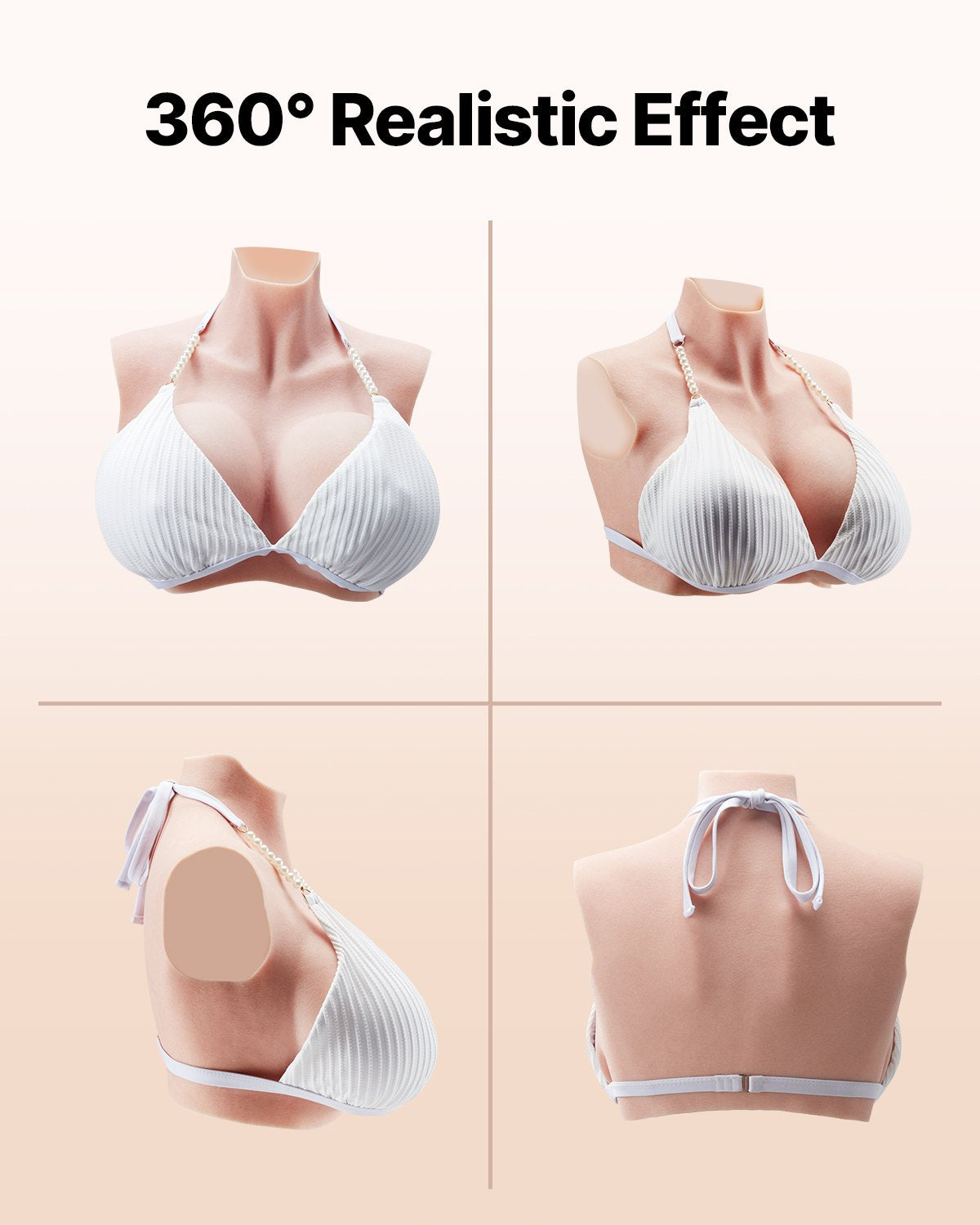 K Size High Neck Silicone Breastplate for Crossdressers, Realistic Fake Breasts for Transgender, Cosplay, Drag Queen in Ivory